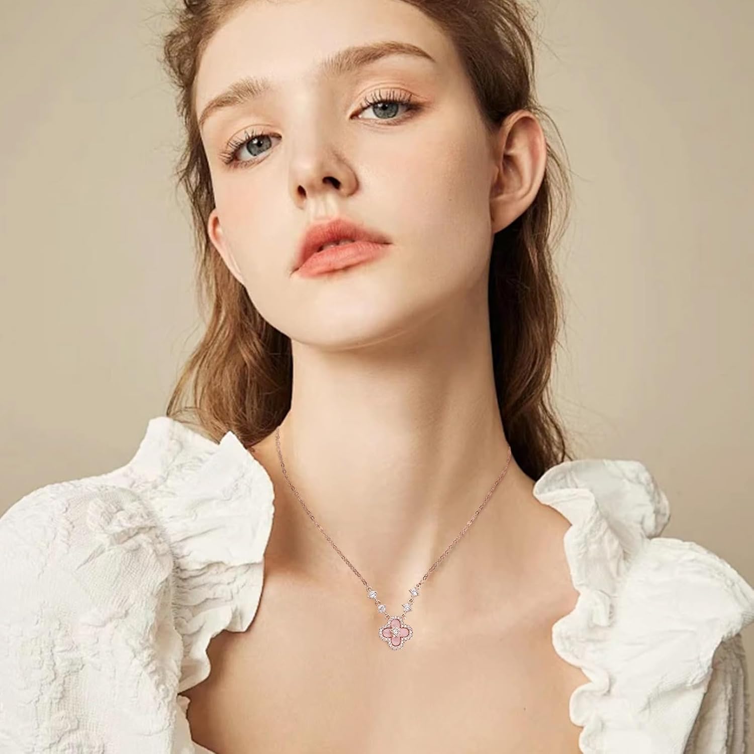 Women's 18K Gold Plated Clover Necklace with White Natural Shell - Four Leaf Lucky Charm Dainty Link Necklaces Jewelry for Women, Trendy Birthday/Mother's Day Gift - Image 4