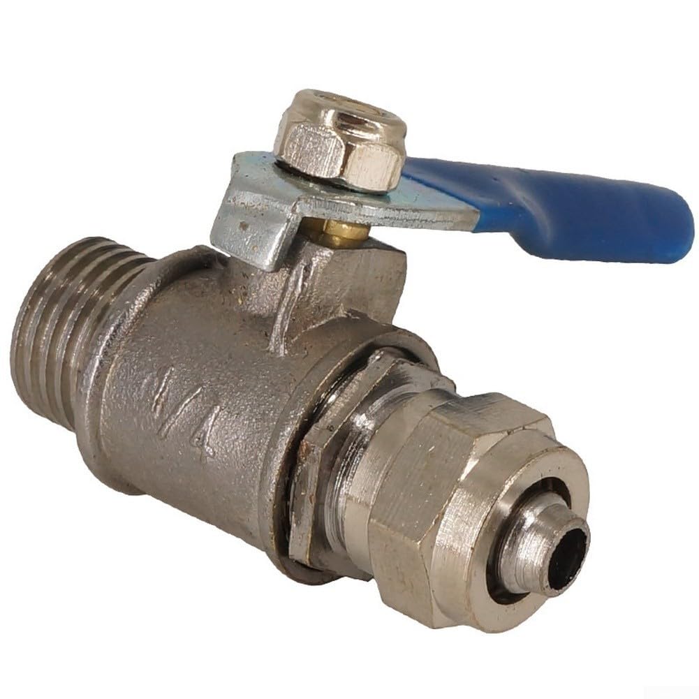 Manual Ball Valve with G1/4 External Thread and Quick-Connect Fitting for 6mm Pneumatic Tubing, Brass Construction with Nickel-Chrome Plating, Home(21MK-6MM)