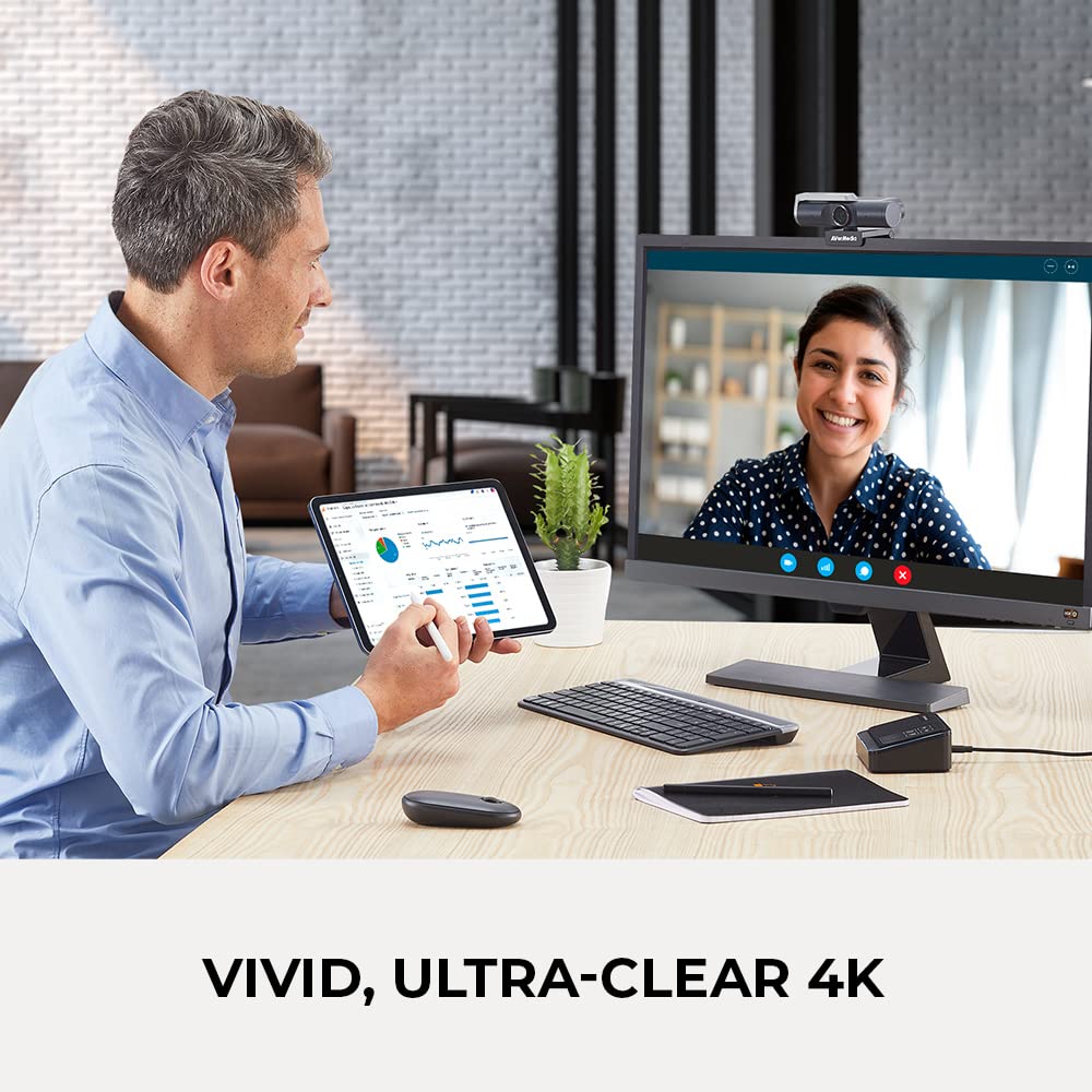 AVerMedia 4K UHD Business Webcam PW515, Enfoque automático, ePTZ, Control de Gestos, HDR y reducción de Ruido 3D, Campo de visión Variable para Zoom, Equipos, Skype, portátil y MacBook, Color Negro