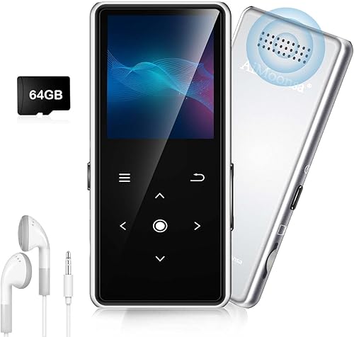 Reproductor MP3 de 64 GB con Bluetooth 5.2, reproductor de música AiMoonsa con altavoz HD integrado, radio FM, grabadora de voz, sonido de alta