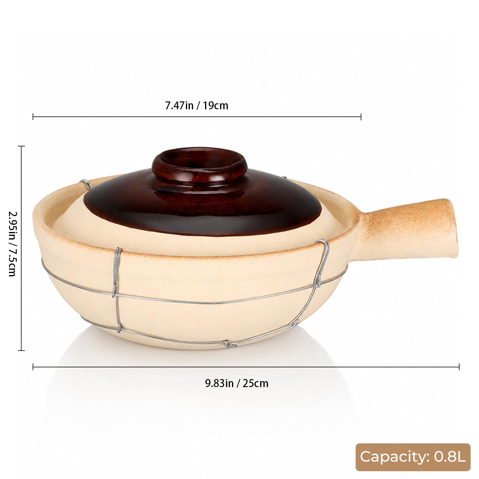 Happyyami Cacerola de barro Olla multifuncional para guisar Cazuela de barro 0.8L Mango único para uso doméstico y cocinar arroz