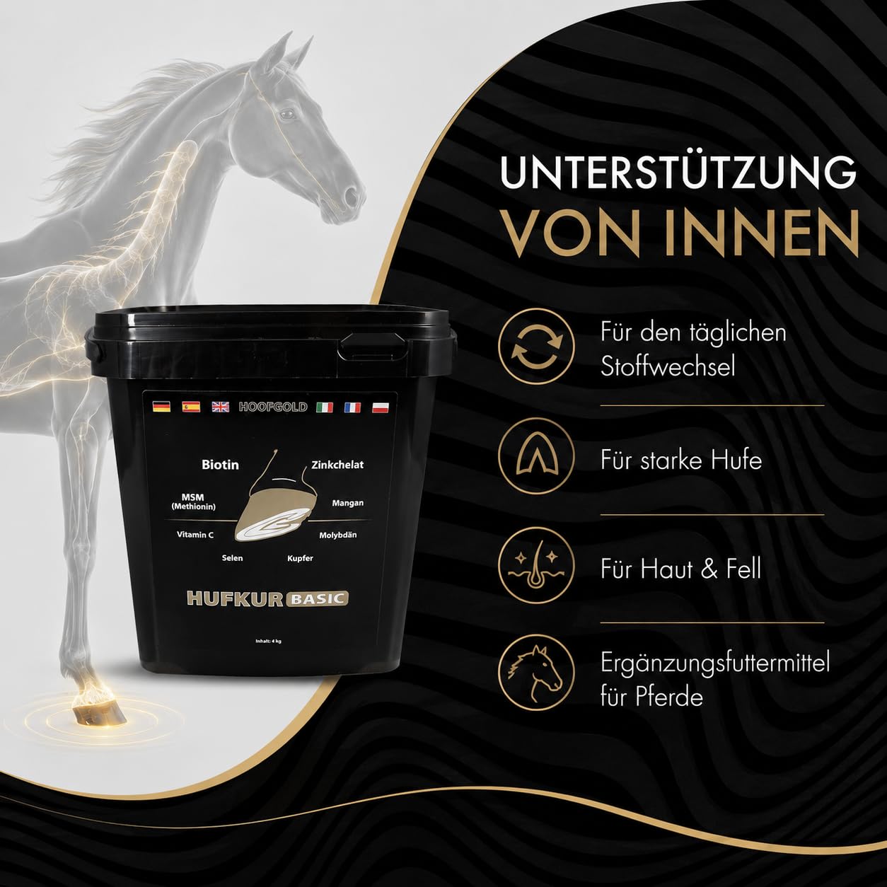 Mangime complementare per cavalli - Rafforza il sistema immunitario degli zoccoli - Anti-Doping - 4 kg di vitamine per gli zoccoli -
