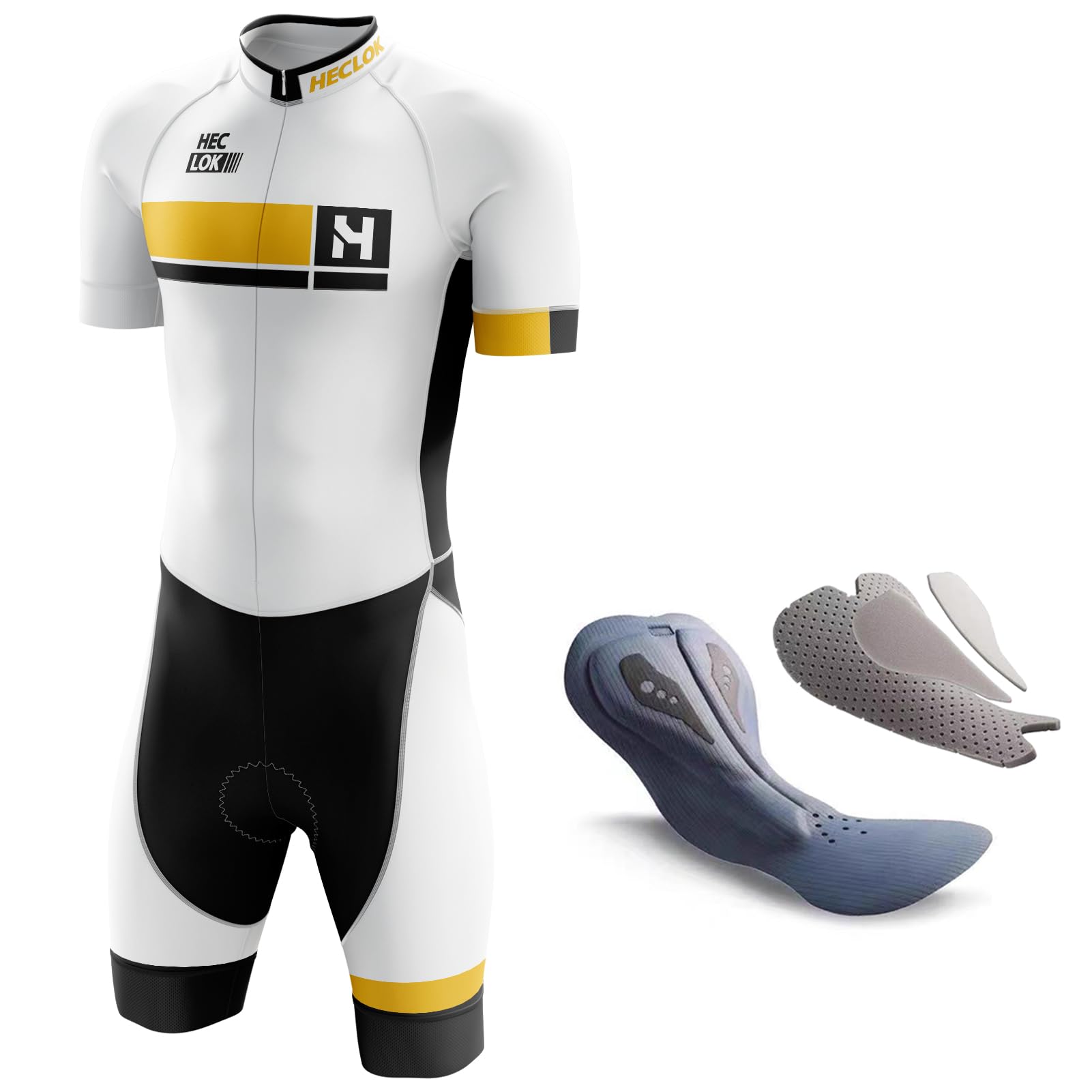 Heclok Men's Typ-13 Cycling Skinsuit Competition Professional Padded One Piece Trisuit Bike Top Short,Triathlon Suit ’S,Short Sleeve One Piece Bodysuit For Bicycle Training,Running,Swimming (,Xl)