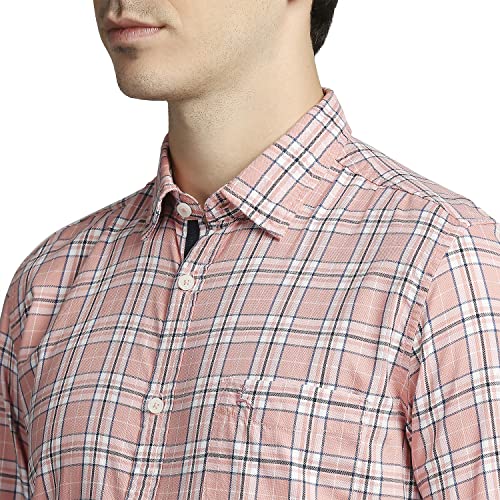 Image of Parx Men's Pure Cotton Checks Pattern Slim Fit Semi Cutaway Collar Full Sleeve Casual Shirt