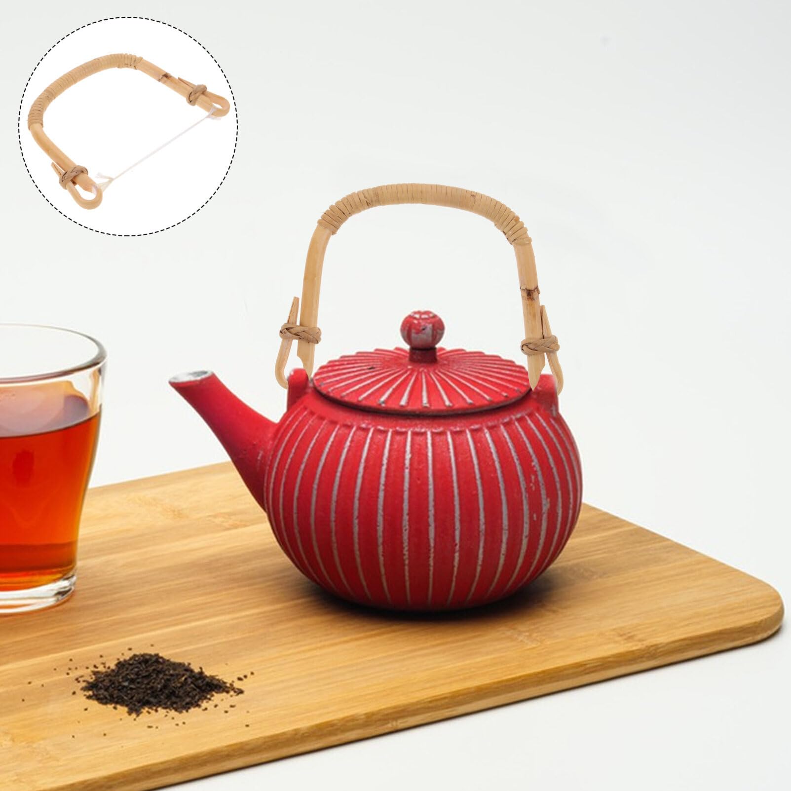 Garneck Tiradores de tetera de madera, mango de repuesto para caldera de hierro, mango de protección contra quemaduras intercambiable, asas de bambú para olla de cerámica, accesorios de cerámica