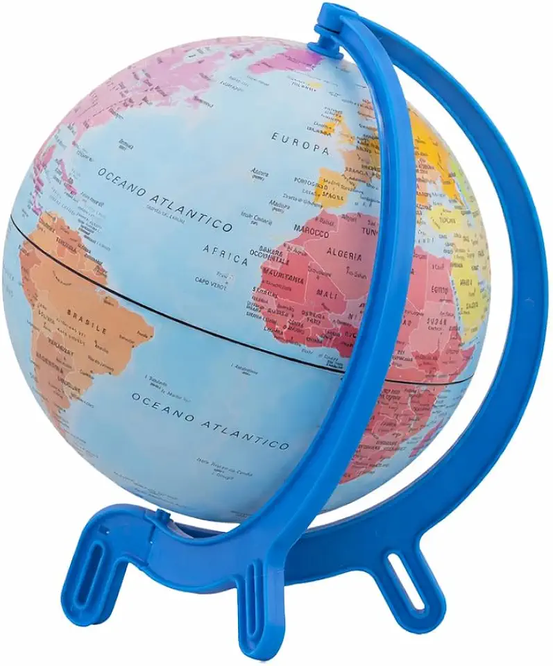 Globo Terrestre 16cm Educativo Escolar – Globo Geográfico Azul com Base Giratória para Estudo e Decoração