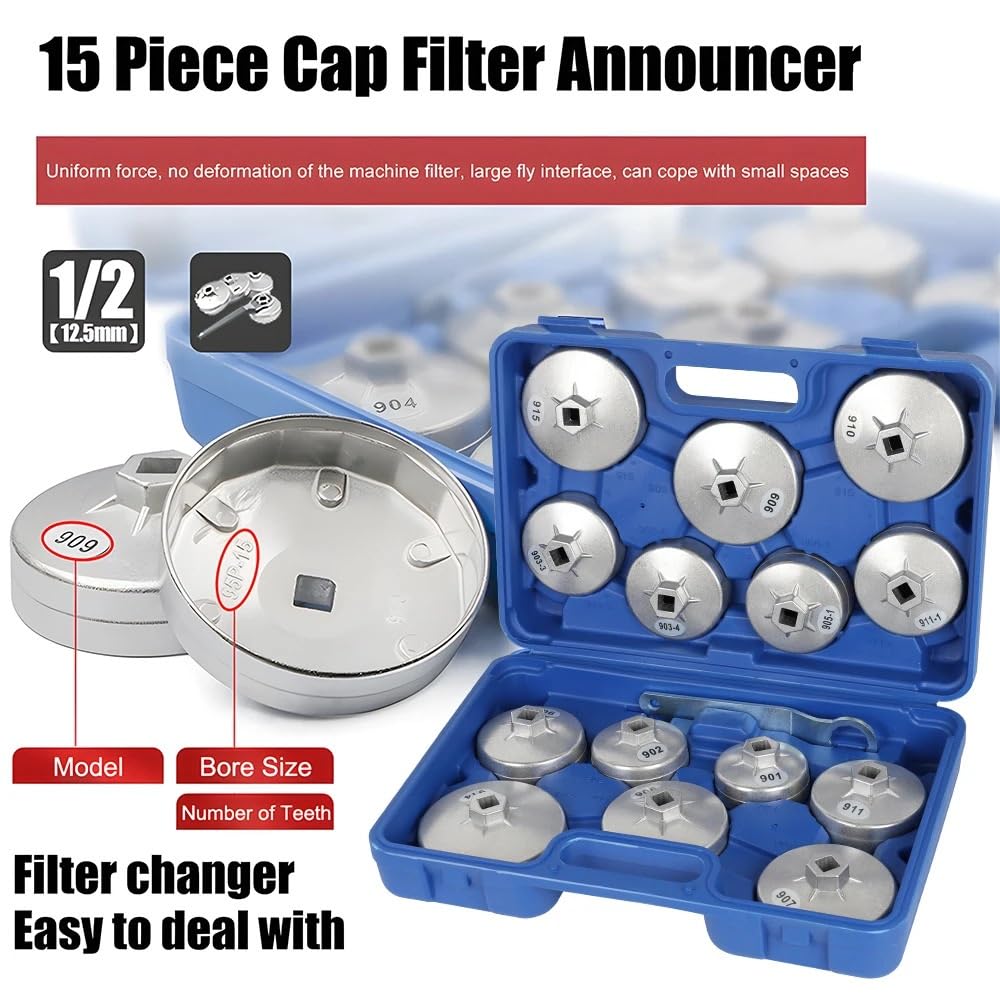 15pcs Set di rimozione chiave filtro olio Set di strumenti di rimozione chiave a tubo in lega di alluminio tipo tazza per riparazione auto Filtro per impianto urea