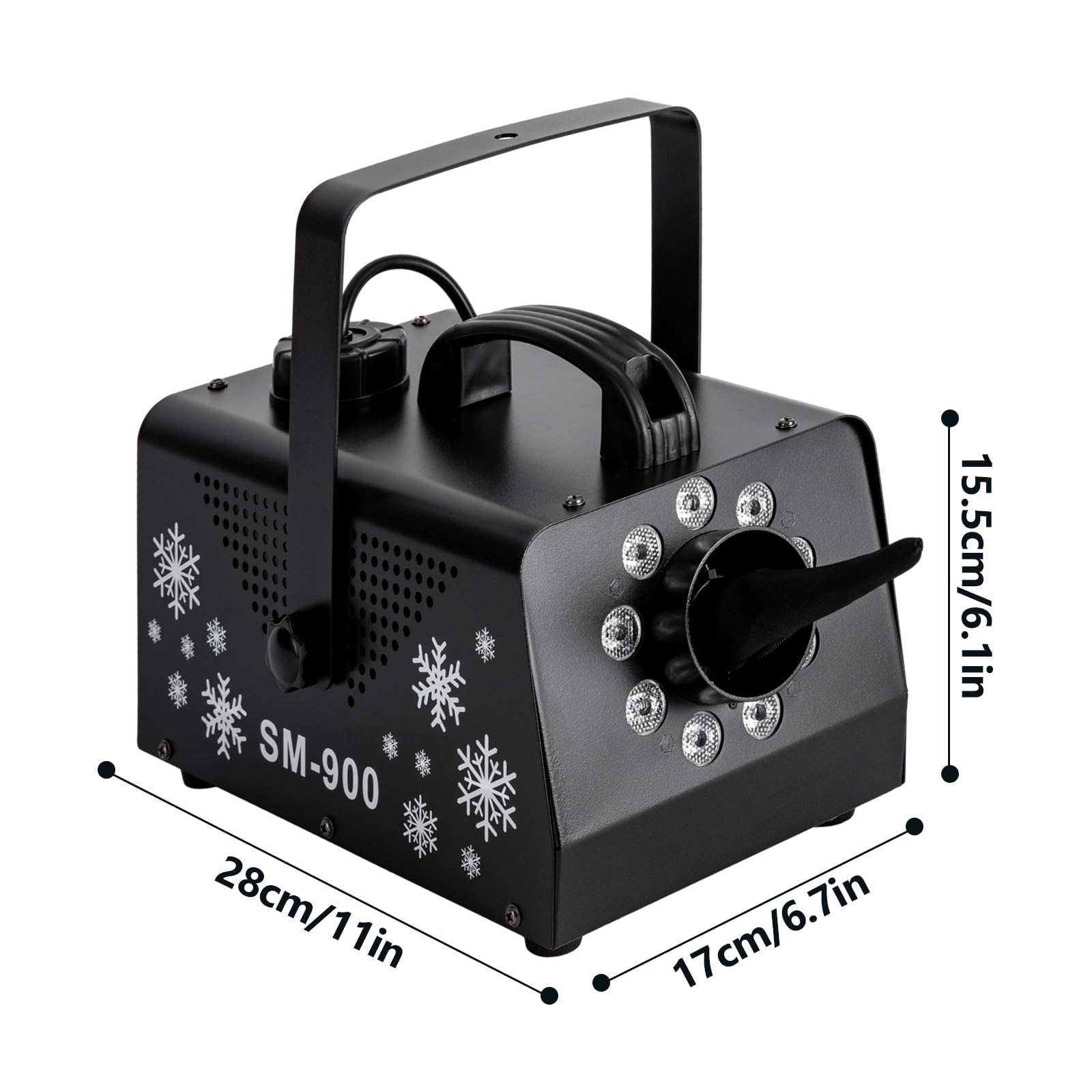 Macchina della neve con telecomando da 900 W - Cannone da neve portatile con 9 luci LED RGB, serbatoio da 1 litro, incluso gancio per Halloween, Natale, matrimoni, feste e palchi DJ 220-240V