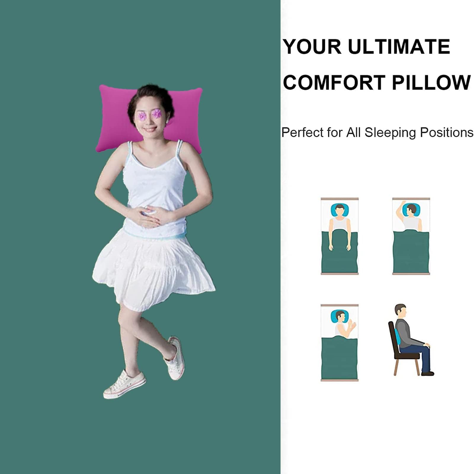 Almohadas de Camping Ultraligeras Cuadradas Pequeñas para Senderismo Viajes Soporte Lumbar Morado Rosa Azul