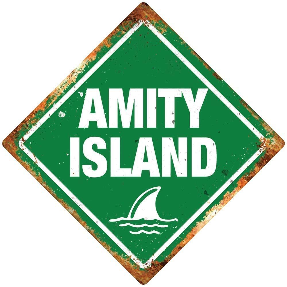 Amity Island - Jaws - Vintage Retro Advertising Wall Tin Plaque Large Square 20x20cm Pub Shed Bar Man Cave Home Bedroom Office Kitchen Gift Metal Sign