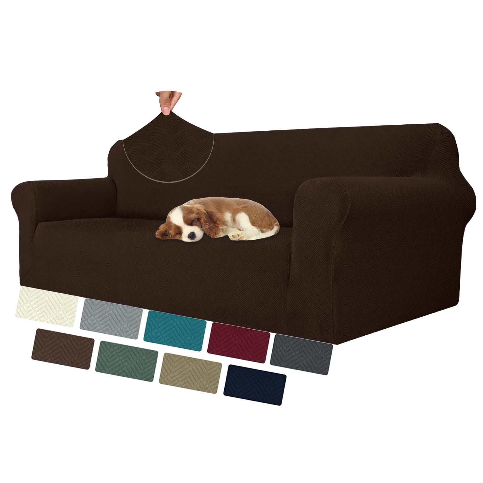MAXIJIN Elastic 4 Seater Sofa Covers (91"-110", Universal Couch Cover With Armrests, Modern Stretch Cat Anti-Scratch Covers, Washable Non-Slip Slipcovers (Dark Coffee, 4 Seater)
