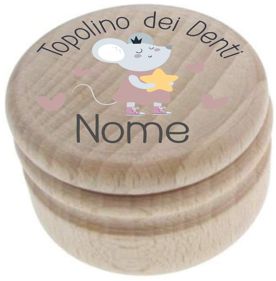 SIVZUMO Porta Dentini da Latte in Legno Intagliato, Scatola per Fatina dei Denti, Regalo di Compleanno per Bambini - Rosa