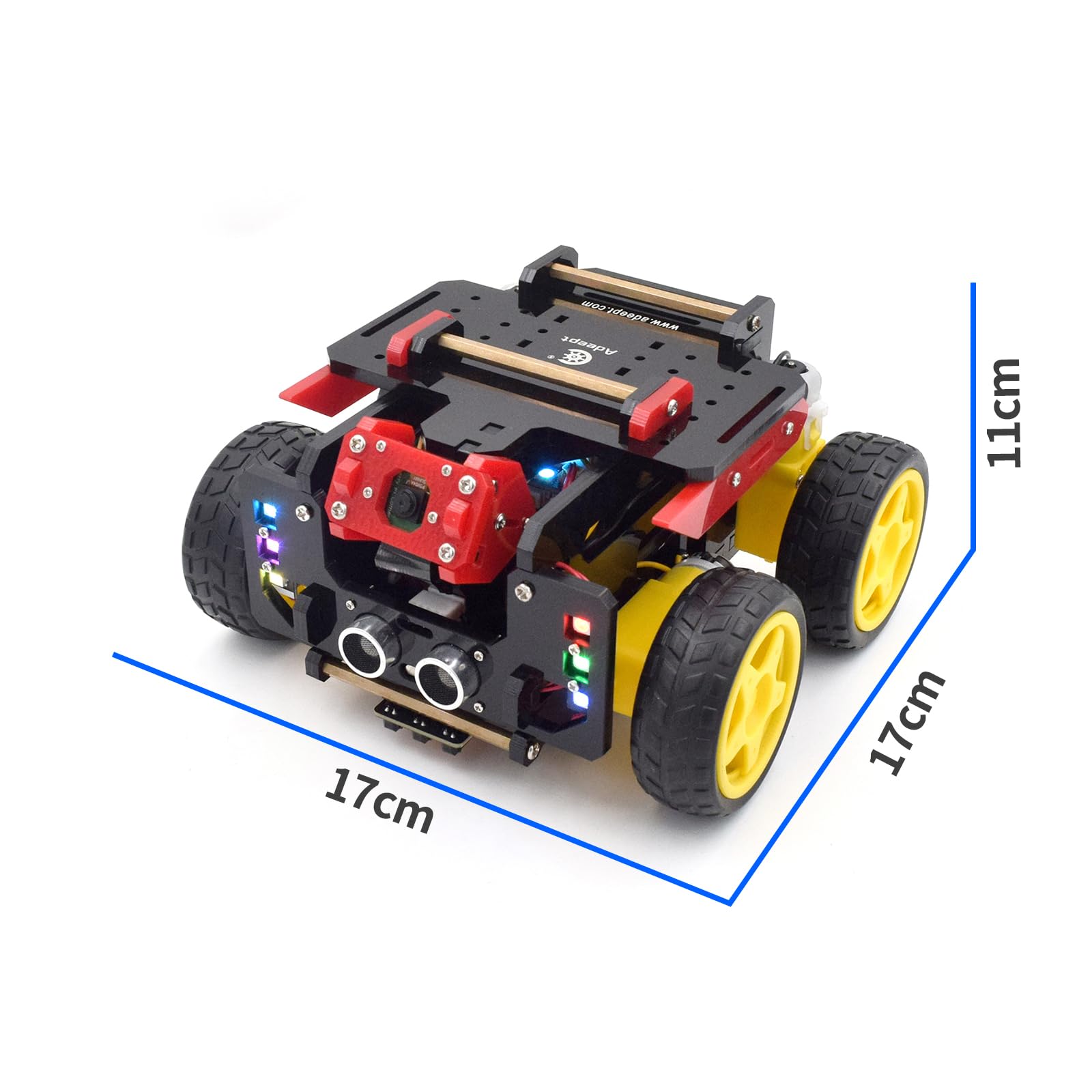 Adeept AWR 4WD Smart Robot Car Kit per Raspberry Pi 5/4B/3B/3B+(scheda non inclusa), Line Tracking, Evitamento ostacoli, servomotore, ricarica USB-C, OpenCV Python DIY Robotics