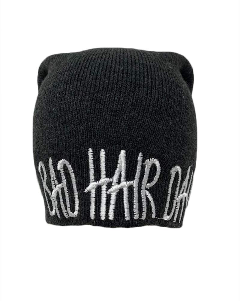 The Hatter Long Beanie with Bad Hair Day Embroidery (Black)