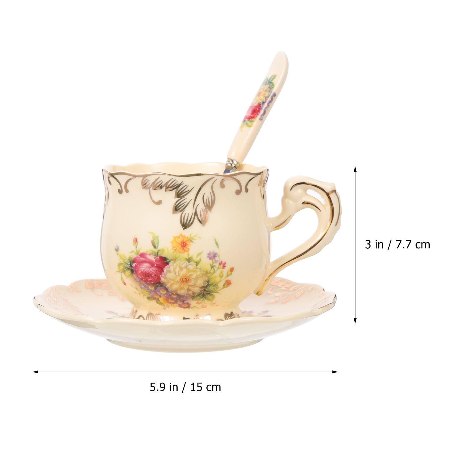 Ipetboom Juego de Taza de Té y Platillo de Cerámica y Acero Inoxidable de 250ml, Diseño Retro y Práctico para Festival y Conmemoración Festiva
