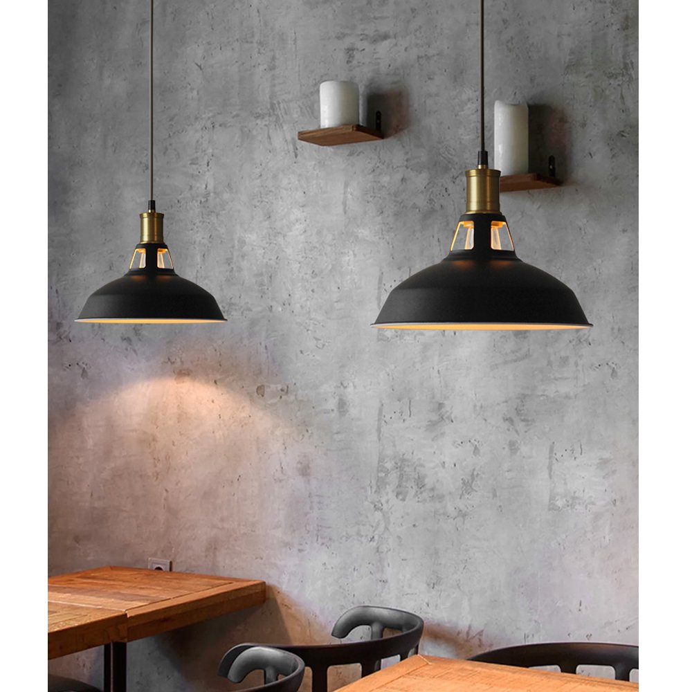 iDEGU 3 pack Suspension Luminaire Industrielle Rétro Lustre Suspension en Métal 27cm Plafonnier Vintage E27 Éclairage de Plafond pour Salle à Manger, Salon, Chambre, Restaurant, Café (Noir + Blanc)