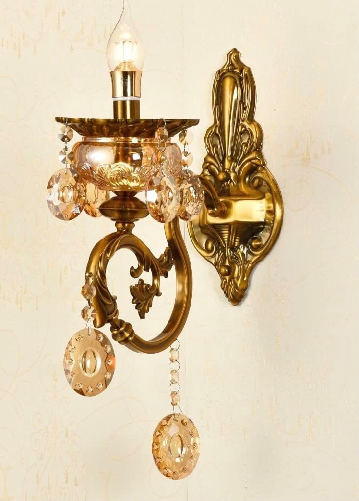 Sanleen Antique Gold Wall Light (Single) – Luxury Chandelier Style Wall Lamp | Decorative Wall Sconce for Living Room, Bedroom, Hallway, Hotel & Home Decor Lighting (Bulb Included)