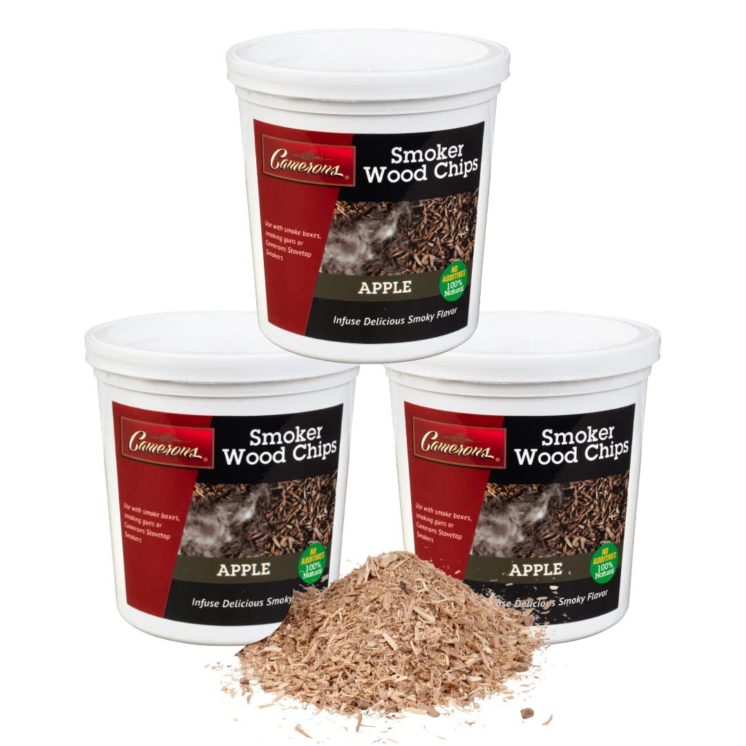 CameronsAll Natural Extra Fine Apple BBQ Wood Chips (3 Pints, 0.473L ea)- Kiln Dried Wood Sawdust Shavings for Cocktail Smoking Guns, Stovetop Smokers, Smoke Boxes - Value Pack Barbecue Grilling Gift