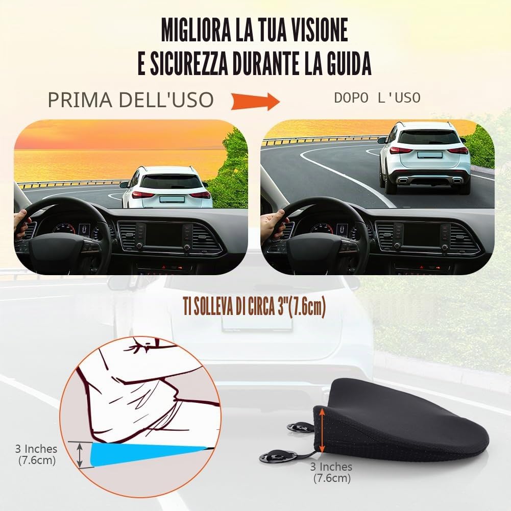 Ainiv Cuscino per Sedile Auto in Memoria Foam, Cuscino a Cuneo Speciale per la Guida, Cuscino Ortopedico per il Coccige, Cuscino per Sedile Rialzato Traspirante per Ufficio, Poltrona, Nero