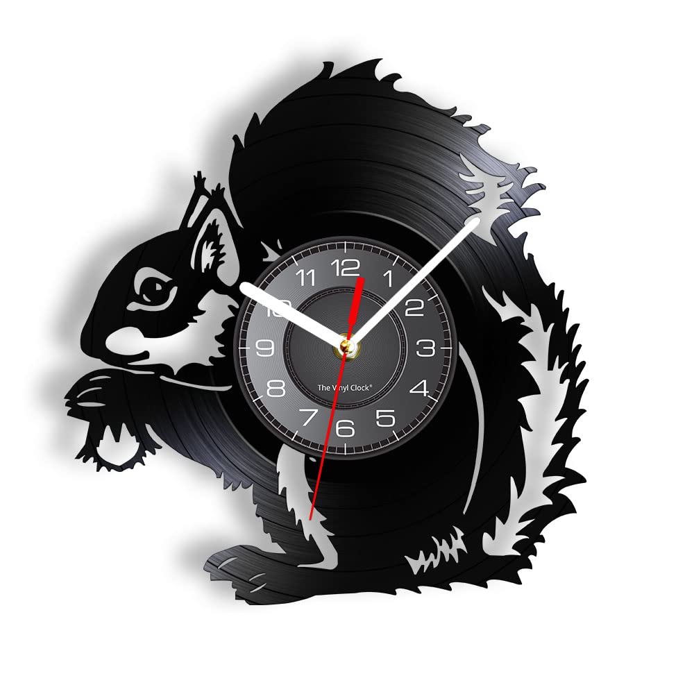 Smotly Black Without Light Vinyl Clock, Creative Squirrel Shaped Decoration, Handmade Clock Gift, Suitable For Any Wall Decoration! (Black Without Light)