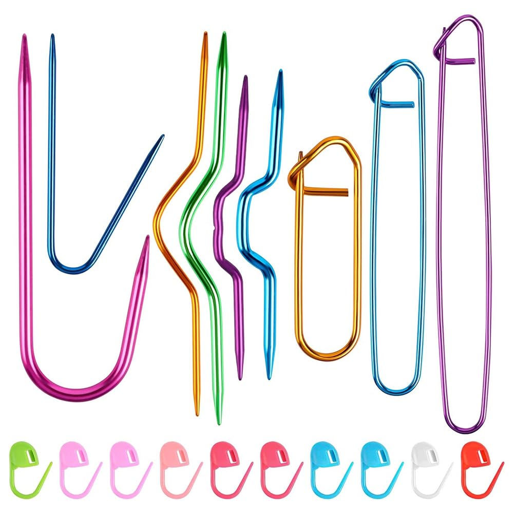 Hndhbfgrt 19 Pcs Aluminum Cable- Holders & Needles Set with Knitting Markers for Yarn Sewing