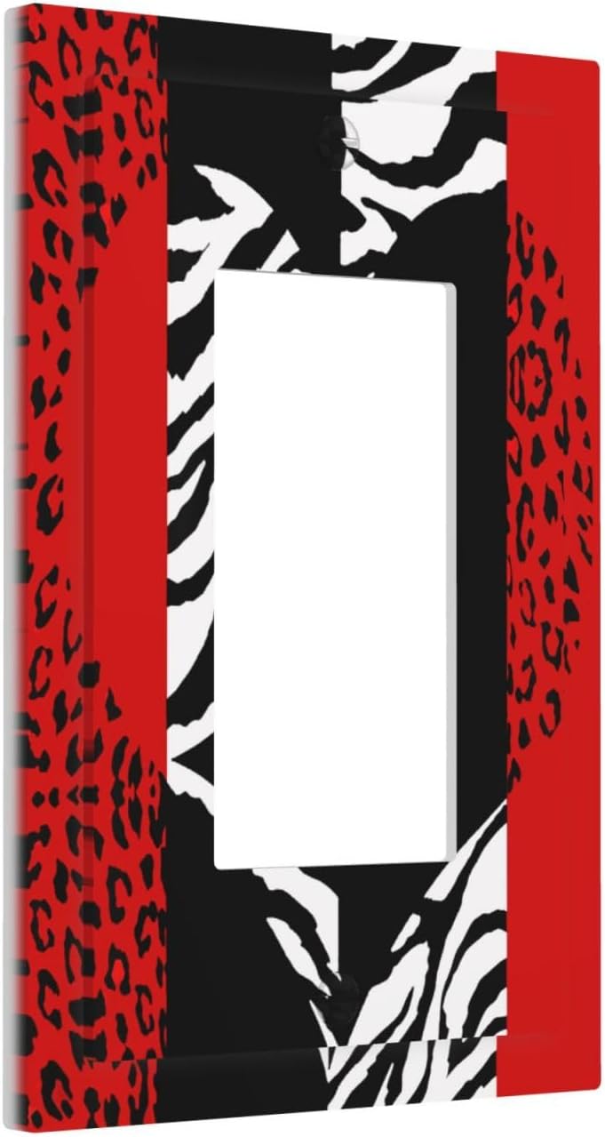 Red Leopard Print 1 Gang Decorative Wall Plate Bright Style Light Switch Cover Plate Single Rocker Electrical Faceplate for Home Bathroom Decor Mid Size