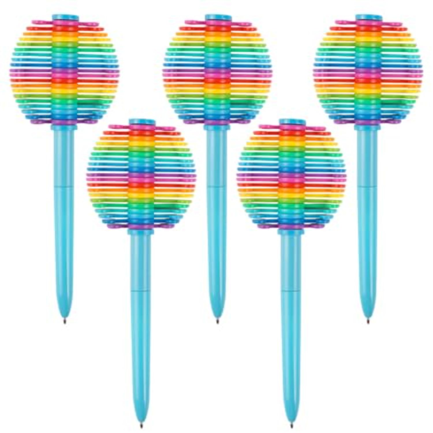 5 Pcs Rainbow Fidget Ballpoint Pens, Decompression Multifunction Writing Tools, Colorful Desk Toys for Office, Novelty Gifts for Kids, Children & Students (Blue Rainbow 5 - Pack)