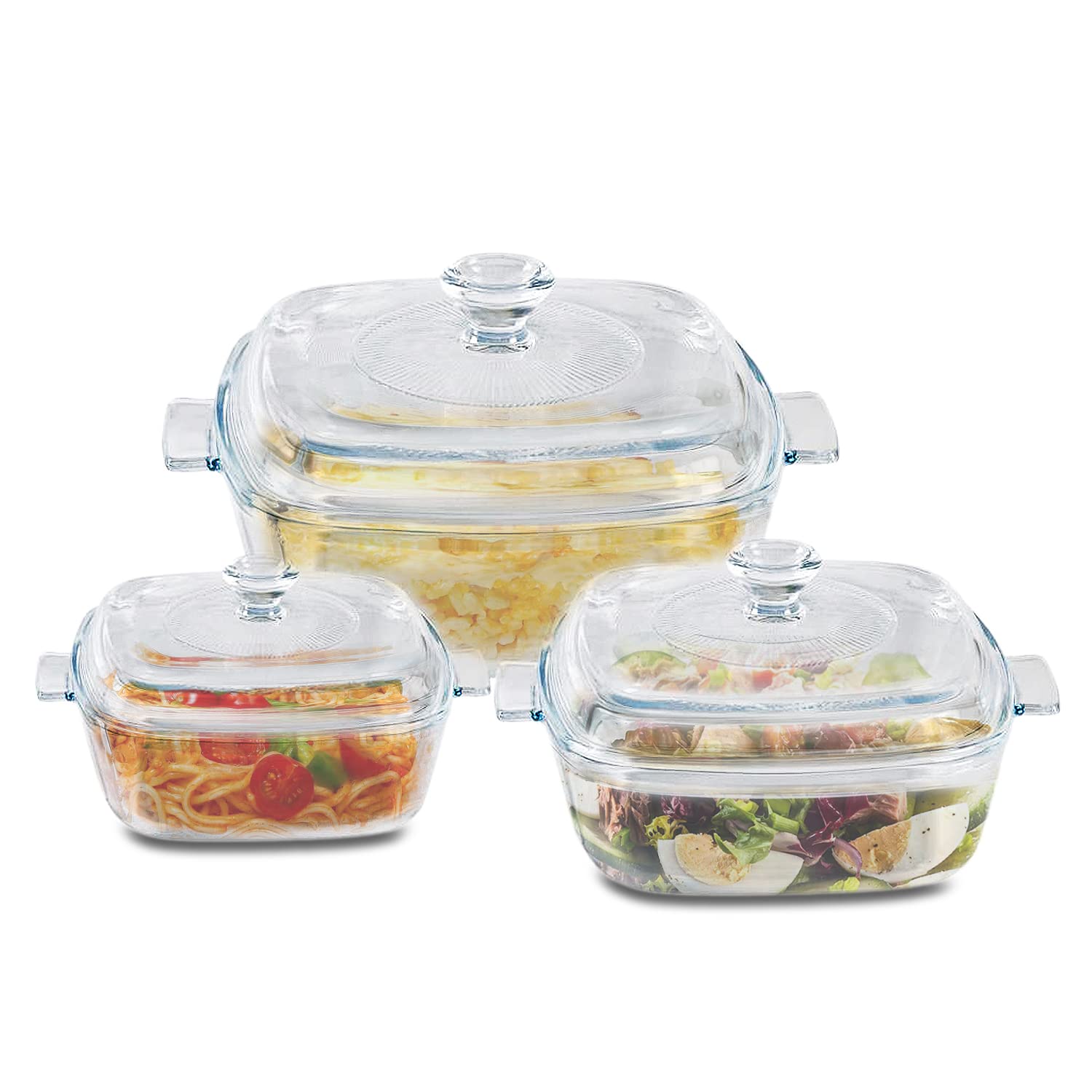 Home Smart Bakeware 3pcs Square Glass Casserole Baking Dish | Borosilicate Glass Roaster Set of 3Pcs for Multi-Purpose | Premium Gift