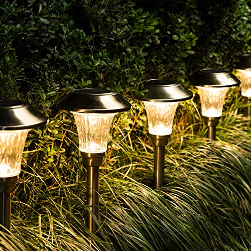 Solpex 8 Pack Solar Path Lights, Solar Pathway Lights Outdoor Waterproof, Glass Stainless Steel Automatic Solar Walkway Lights For Yard, Lawn, Patio, Garden, Path, Walkway Or Driveway（Warm White） #TOP3