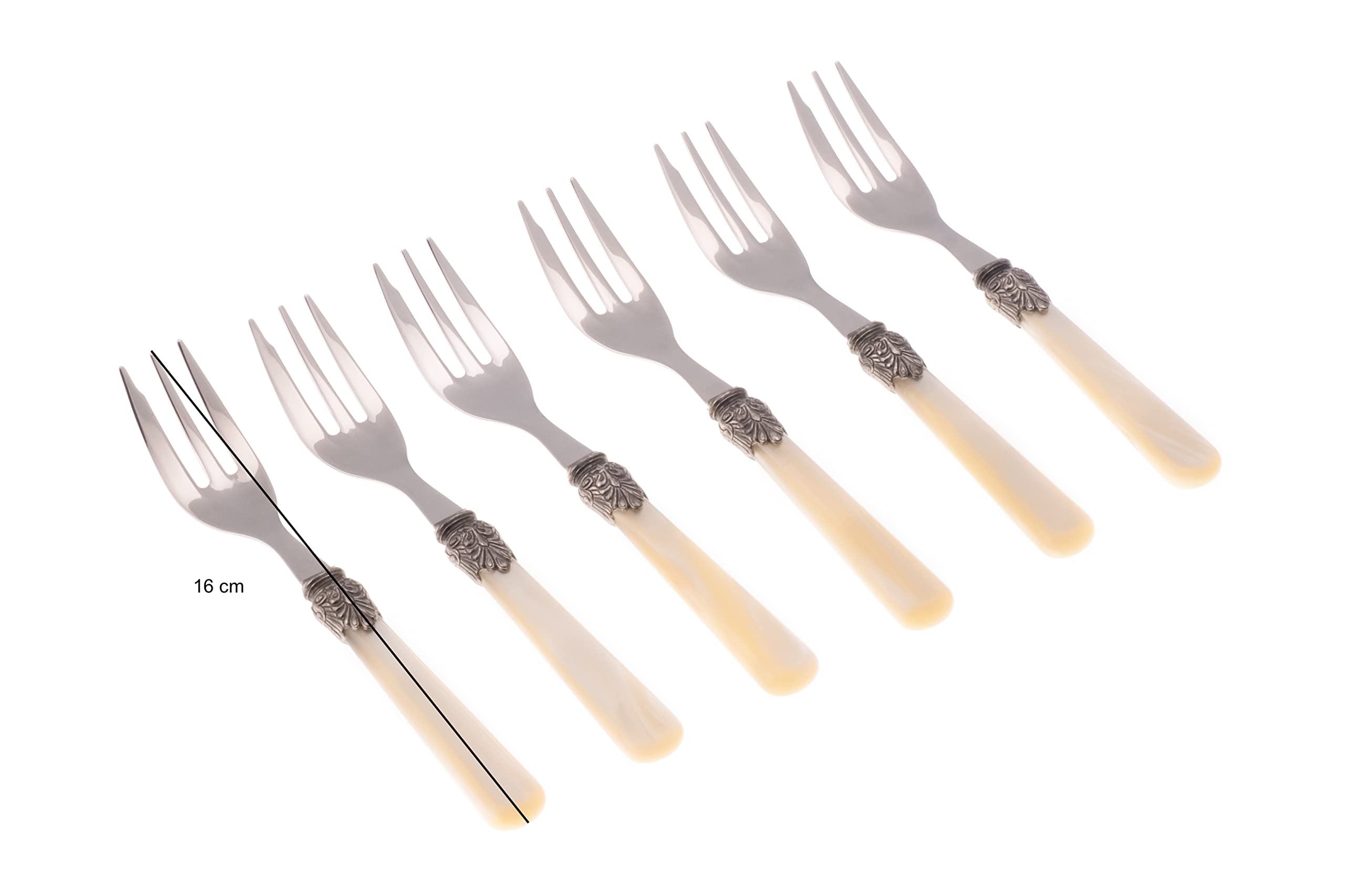 Rivadossi Sandro 9306FOD12 Set di Forchettine da Dolce, 6 Pezzi-Elena-100% Made in Italy, Artigianalità e Design, Acciaio Inox 18/10, Avorio