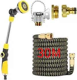 Mangueira Mágica Retrátil 30 Metros com Esguicho 8 Jatos Mangueira Expansível Anti-torção para Jardim e Lavagem de Carro Conexão Universal 4/6