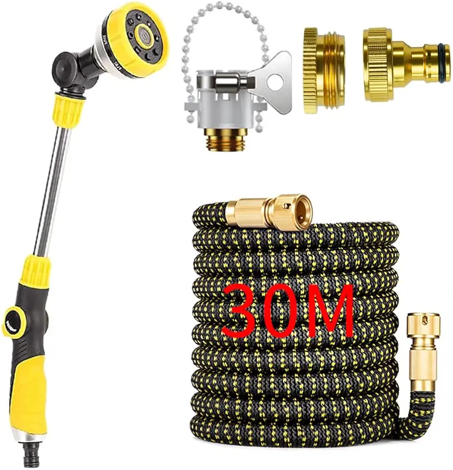 Mangueira de Jardim 30 Metros Alta Pressão Autoexpandível com 8 Modos Bico Multifuncional Regulável Interruptor Rotativo Adequado Para Limpeza de Veículos de Irrigação de Jardins (Amarelo, NO.2)