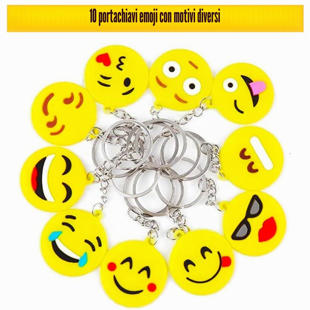 LATERN 100 Pezzi Emoji Portachiavi, 10 Modello Mini Emoticon Decorazione per Bambini Bomboniere per Feste di Compleanno, Riempitrici per Sacchetti per Feste (3,5m x 8,5cm)