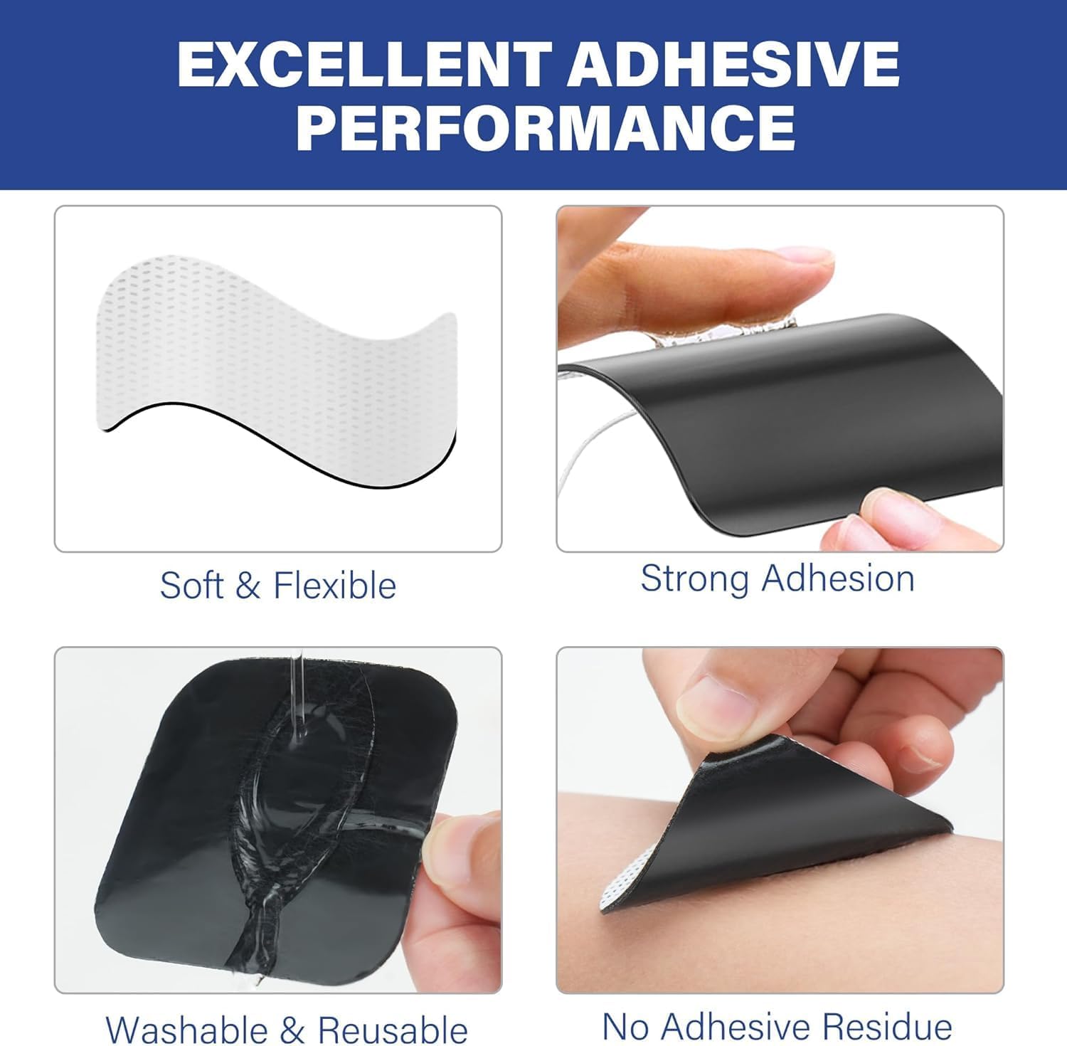 TENS Unit Electrode Pads, 10PCS 2"x 3.5" Large TENS Self-Adhesive Electrodes Pads Replacement with Plug 2.0mm for TENS Machine Massager, Reusable and Latex-Free