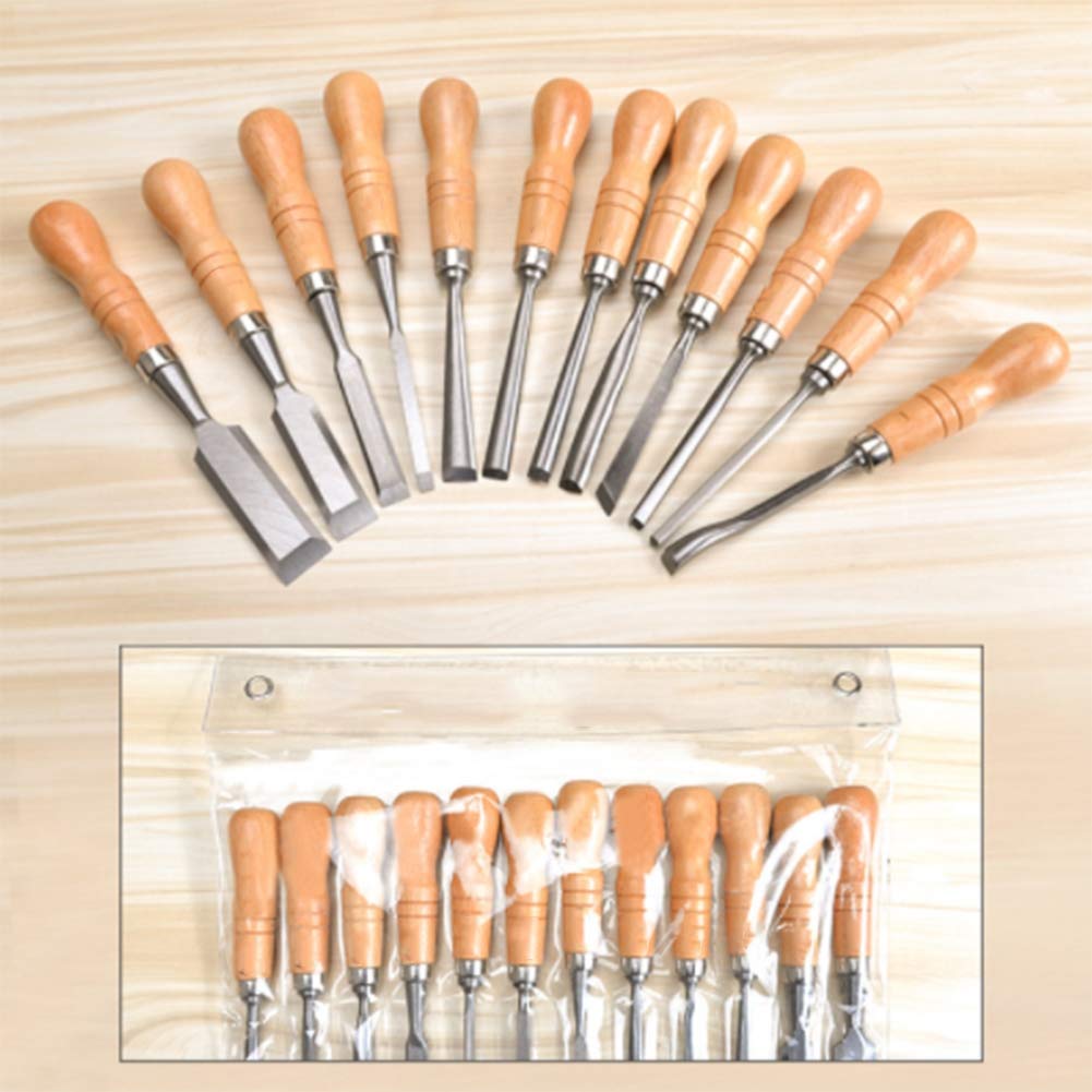 Set di Utensili per scalpelli per Intaglio del Legno, Kit di scalpelli per Principianti, Artigianato Fai da Te per Intaglio del Legno per Incisione su Intaglio del Legno (12 Pezzi)
