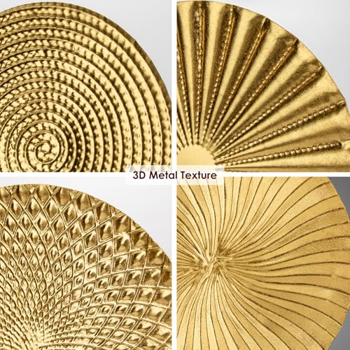 Oairse Zestaw 5 złotych rzeźb ściennych w stylu boho, okrągłe, dekoracja ścienna, metalowa, dekoracja 3D, obrazy metalowe, nowoczesne dzieło sztuki, do domu, salonu, jadalni, sypialni, kuchni