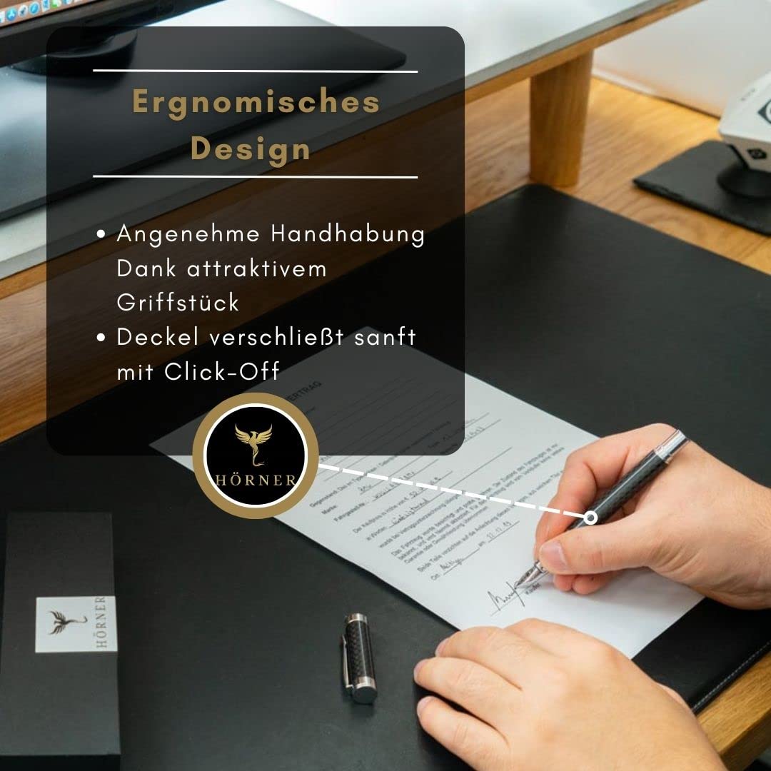 Hörner ONE - Hochwertiger Füllfederhalter aus Carbon I Premium Geschenkbox I Tinte in Schwarz I Luxus Design I Edel Feder Made in Germany I Attraktiver Stift für Herren und Damen