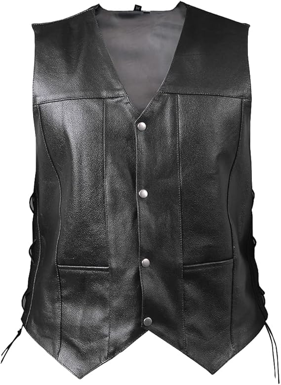 Rideract Motorcycle Leather Vest For Mens Classic Riders Adjustable Wear Waist Side Lacing