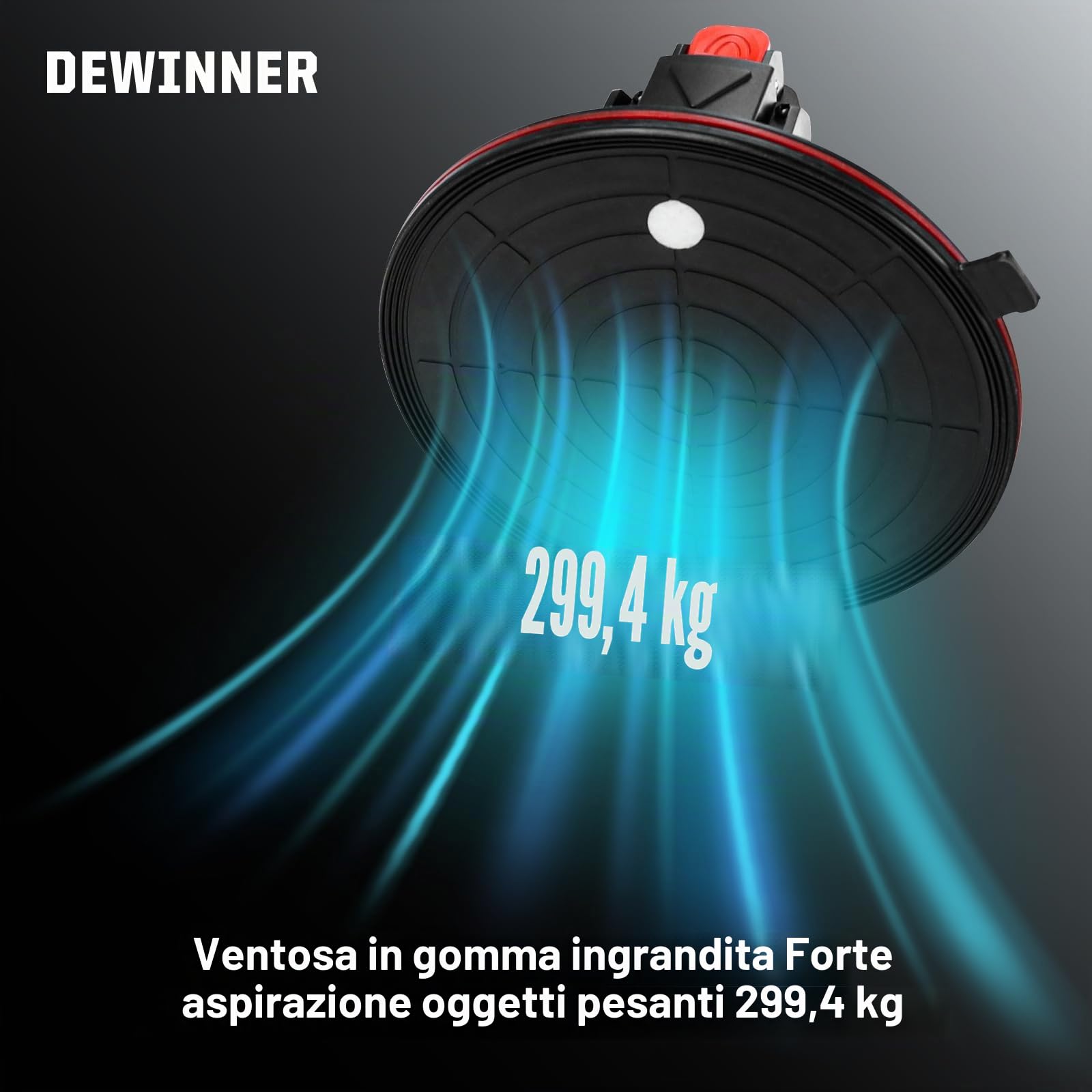 DEWINNER Ventosa sottovuoto con manometro, 2x Ventose per Vetro, Ventose per Piastrelle con Cassetta Attrezzi Portatile Portata 300kg, per il Sollevamento e la movimentazione di Materiali come Vetro