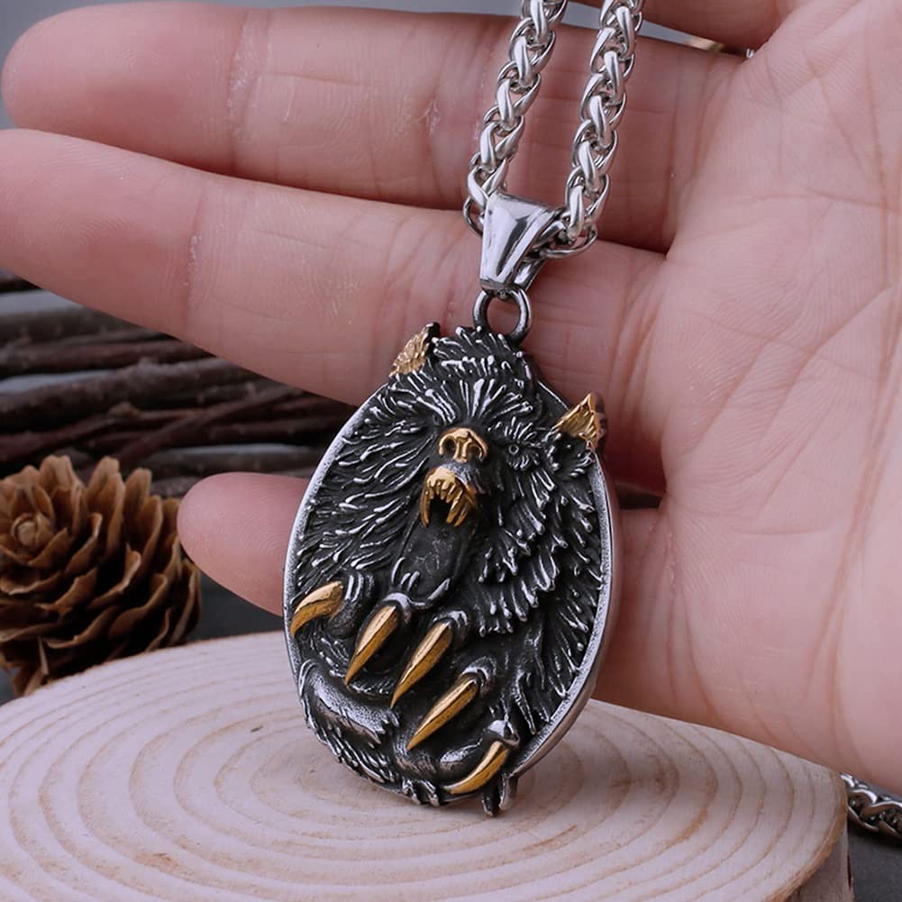 Vikings Ours Nordique Imprimé Pendentif Collier Pour Hommes