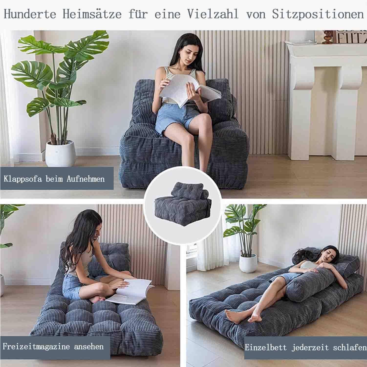 Faltbares Schlafsofa umwandelbarer 3-in-1 Sofa Bett Schlafsessel mit Kissen Sitzsack-Sofa Stuhl Komfortable Schlafcouch Bodensofa-Lounge für Schlafzimmer Wohnzimmer 85 * 85cm,Dark gray