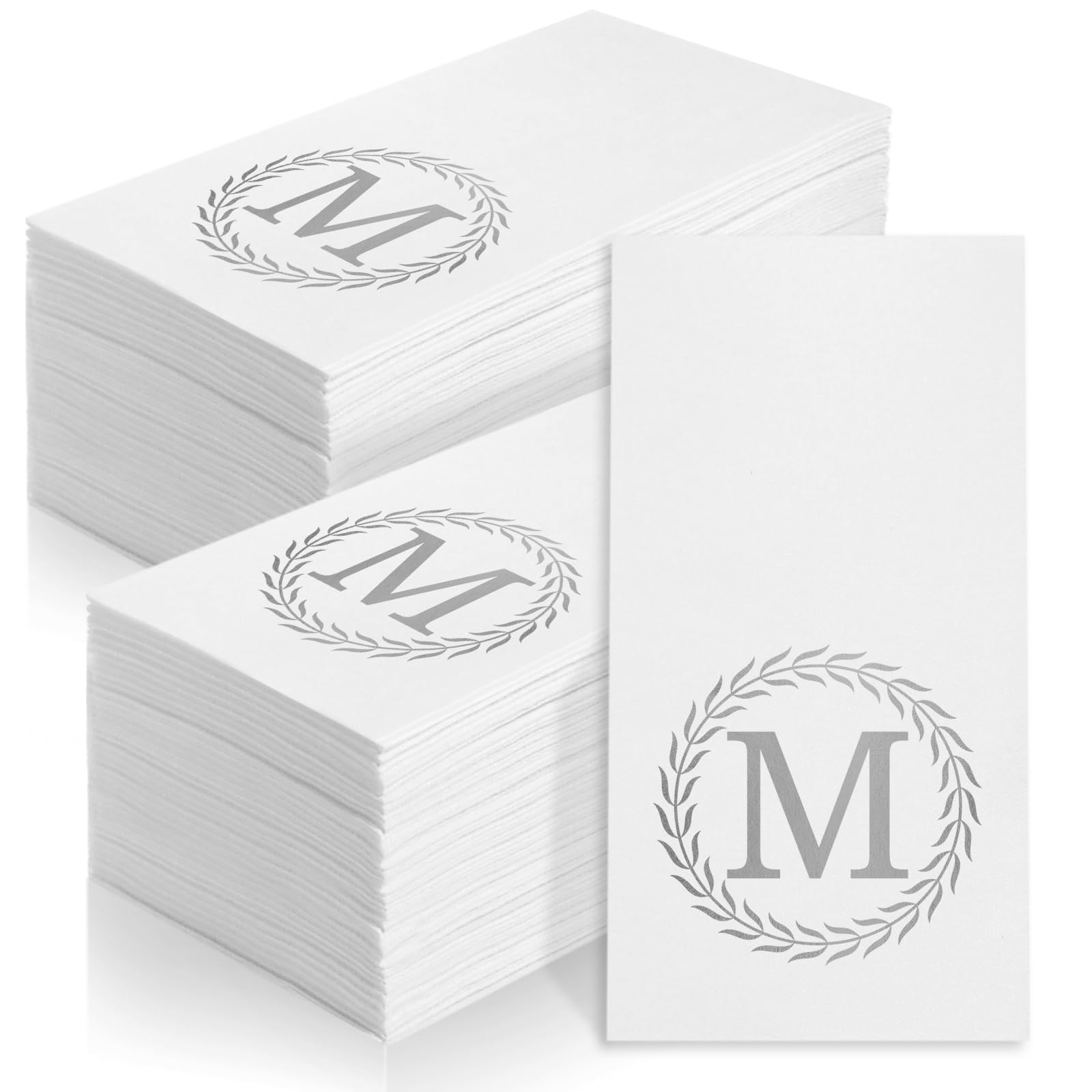 Photo 1 of 100 Silver Monogram Disposable Napkins - Letter M Hand Towels Decorative, Dinner Napkins for Guest, Monogrammed Hand Towels for Bathroom Wedding Birthday Party Baby Shower