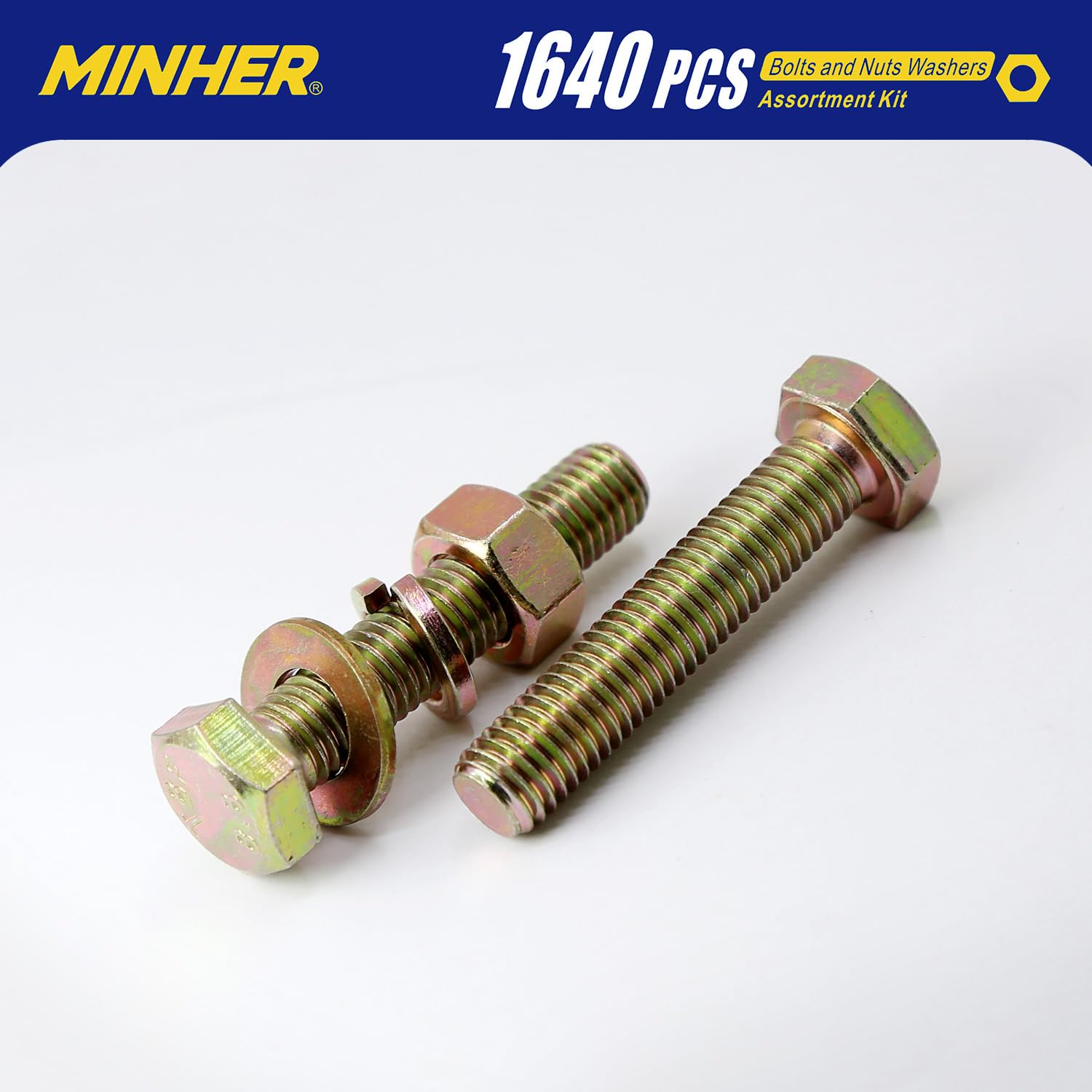 MINHER 1640 Pcs M4 M5 M6 Bullone Esagonale Bulloni e Dadi Rondelle piane e rondelle elastiche set in Acciaio legato di grado 8.8