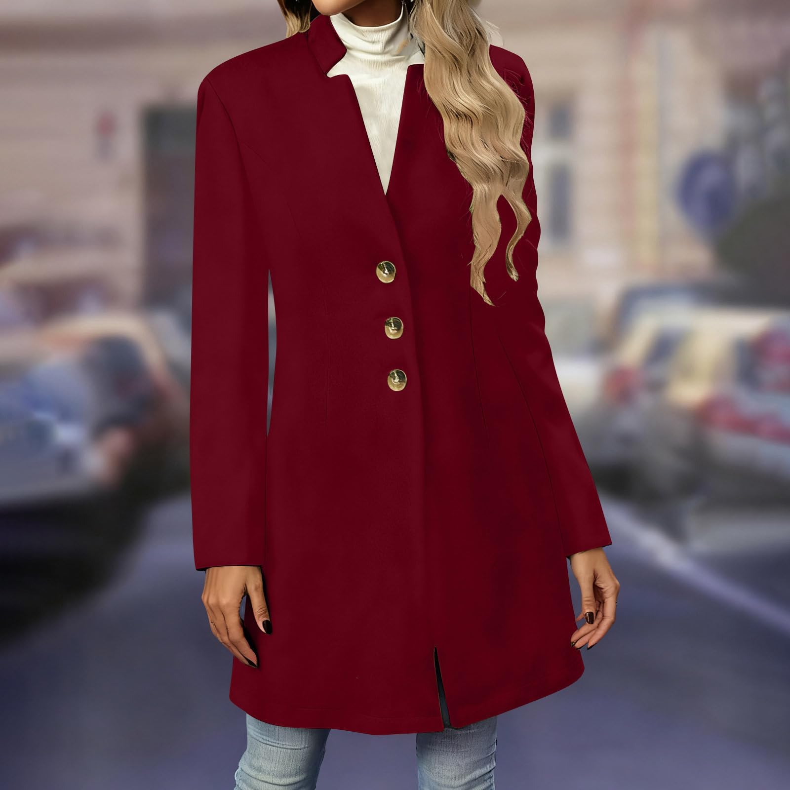 Wollmantel Damen Winter Winterjacke Elegant Wollwalk Jacke Einfarbig | Wintermantel Damen Wolle Tweed Jacke Lang Wintermantel Frauen Winddicht Wolljacke Mit Knöpfen Coat Women Langarm