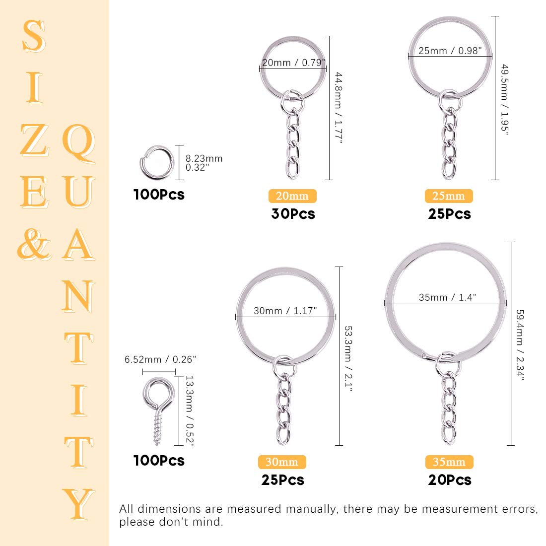 300 Anelli Portachiavi Metallici - Con Catena, Salto E Vite Per Fai Da Te - Foto 5
