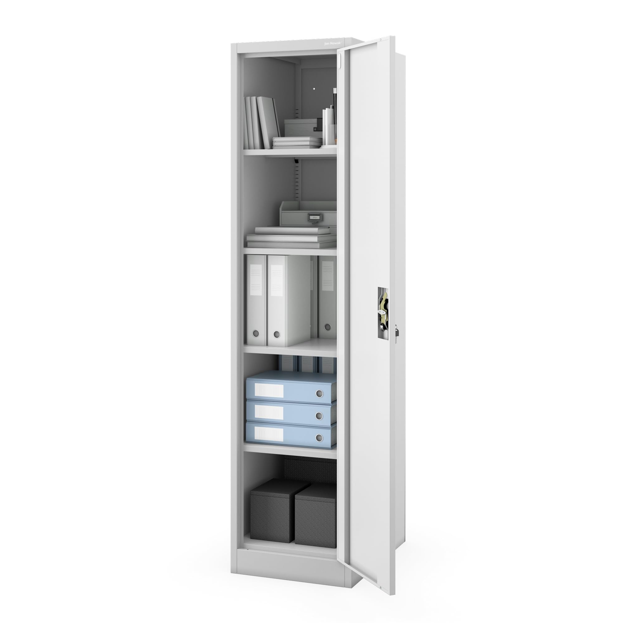 Jan Nowak Aktenschrank Metall abschließbar Büroschrank Dokumentenschrank Stahlschrank Ordnerschrank schmal 185 x 60 x 45 cm, 4 verstellbare Regalböden, Metallschrank