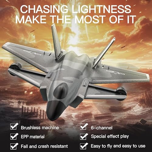 RC Plane for Adults Youth Intermediate Plane with Brushless Motor/Gyro Stabilizer/Vertical Flight, 6 Channel Remote Control Airplane Stunt Fight Jet with LED Lights and Rechargeable Batteries