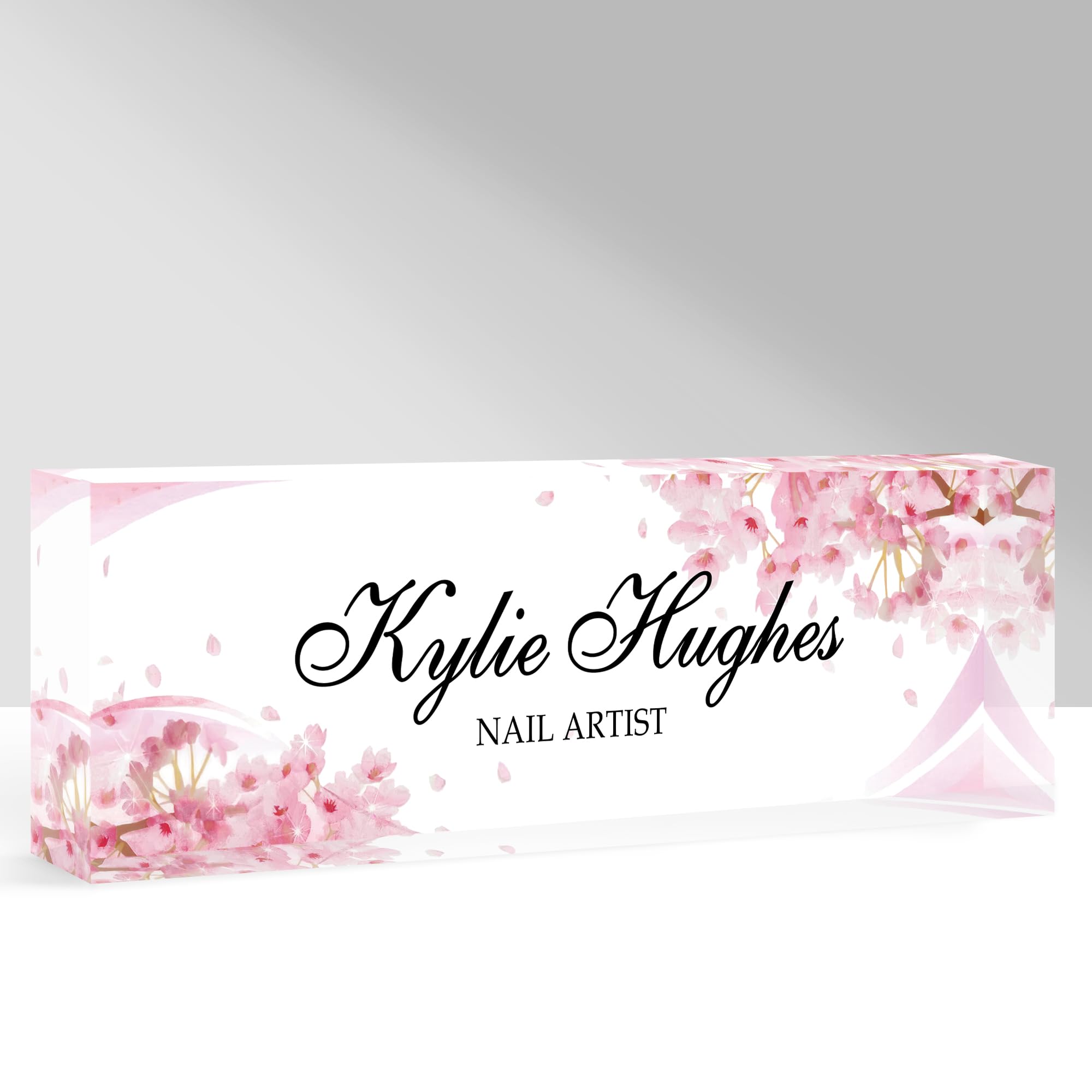 GifXify Custom Name Plate for Desk, Personalized Acrylic Office Name Sign with Name & Title, Elegant Desk Decor for Women Men, Employee Appreciation Gift (Sakura-2) — image 1