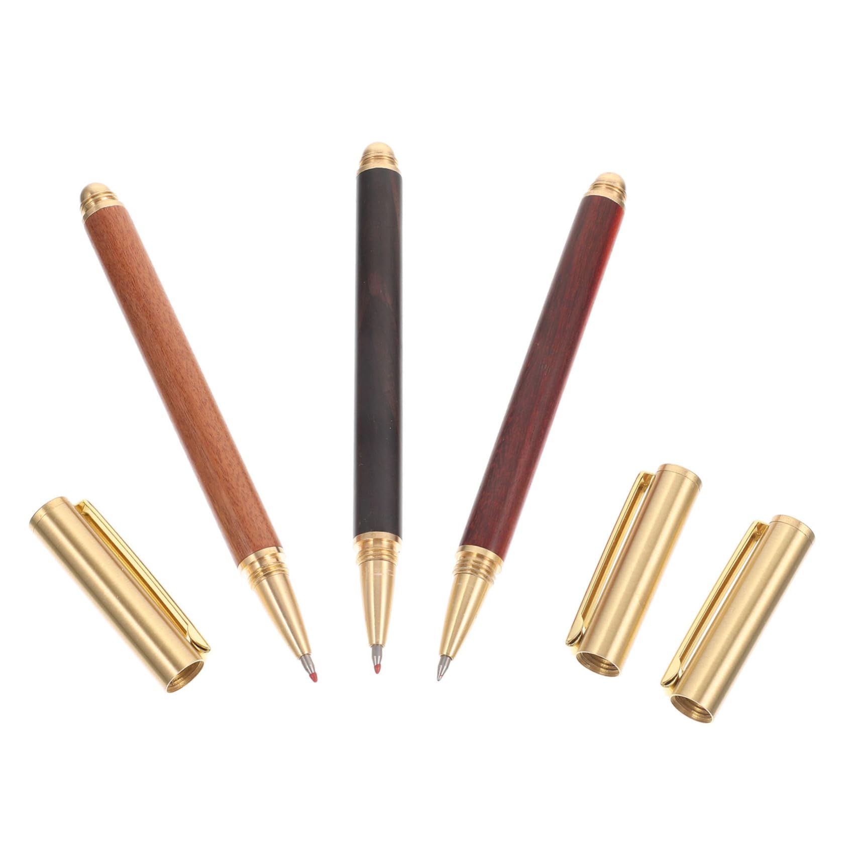 Stylo à Écrire en Bois Lot de 3, Pointe Fine, Laiton, pour Signature | Présent Rentrée, Portable, sans Rayer le Papier, pour Étudiants et Garçon et Filles