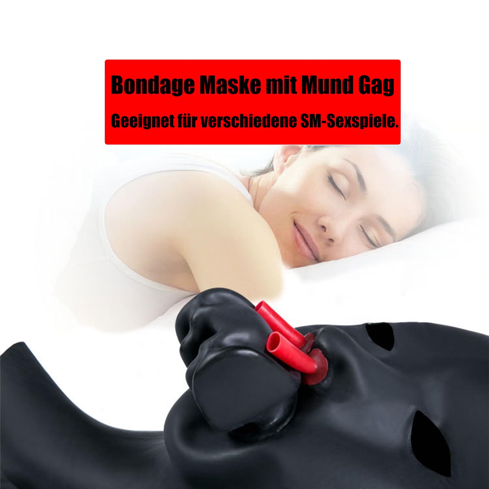 Seckoe Bondage Maske mit Mund Gag 3 Schloss Einstellbar SM Knebelmaske für Paar Fetisch, Flirtender Sklave (Kann Augen sehen)